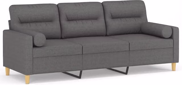 Divano | Divano da soggiorno | Sofa a 3 Posti con Cuscini Grigio Scuro 180 cm in Tessuto