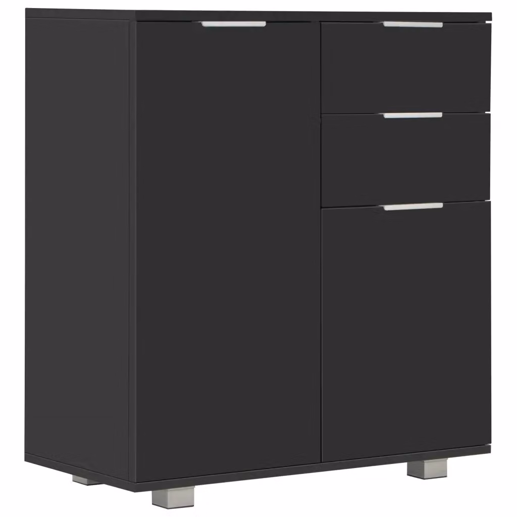 Credenza moderna vidaXL in MDF con finitura lucida nera L: 71 cm, P: 35 cm, H: 80 cm – 2