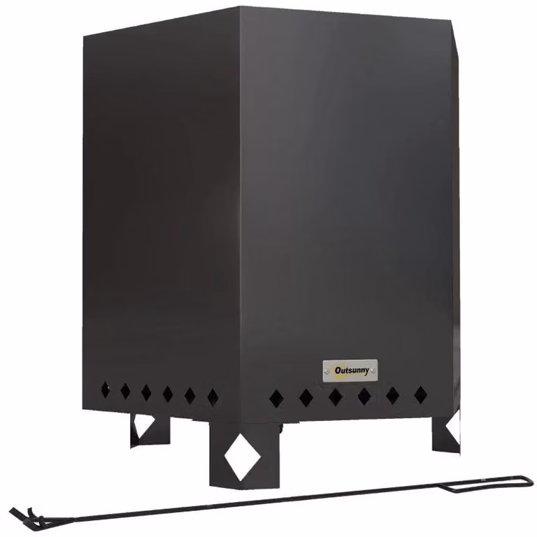 Camino senza fumo con gancio per la legna | Colore: nero | Dimensioni: 38,8 x 45 x 46,5 cm