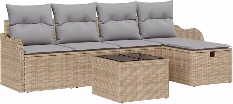 Set Divano da Giardino con cuscino 6 pcs Beige Poly Rattan