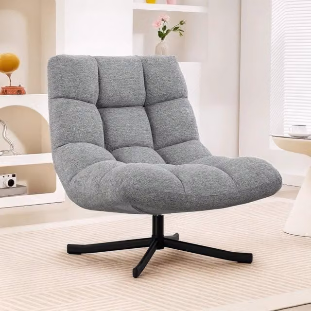 Poltrona girevole REDOM grigia con struttura in metallo e seduta in tessuto per il tuo relax in soggiorno, H: 76 cm, L: 65 cm, P: 45 cm