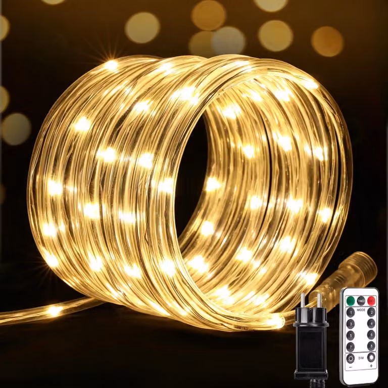 Catena luminosa da 20 metri, con 200 LED, luce bianca calda, impermeabile, con telecomando