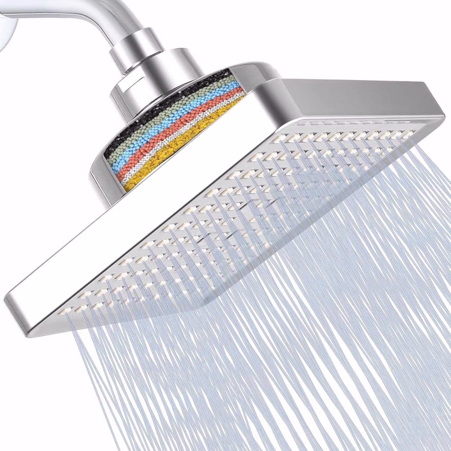 Doccia da 15 cm, filtro anticalcare con sistema a 15 stadi, cromato, per bagno