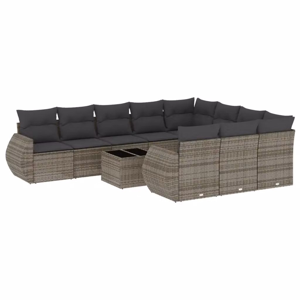 vidaXL Set Divani da Giardino 11 pz in Polyrattan Grigio con Cuscini e Tavolino da Caffè – 2