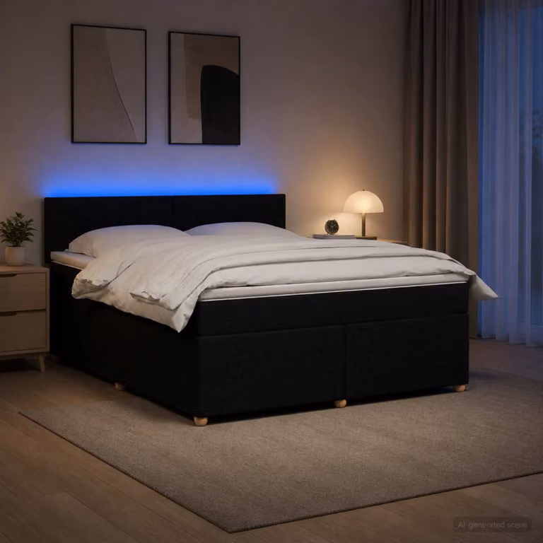 Letto box spring vidaXL con materasso in tessuto nero L: 160 cm, P: 200 cm