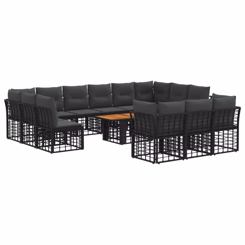 Set Divano da Giardino Moderno vidaXL in Polyrattan con Legno di Acacia, 14 Pezzi, Nero e Grigio – 2