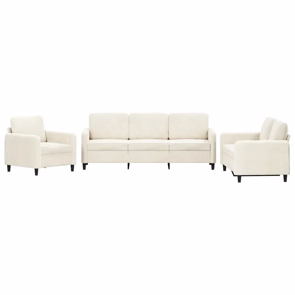 Set di divani 3 pezzi vidaXL in velluto beige e bianco per soggiorno con design moderno e cuscini inclusi – 2
