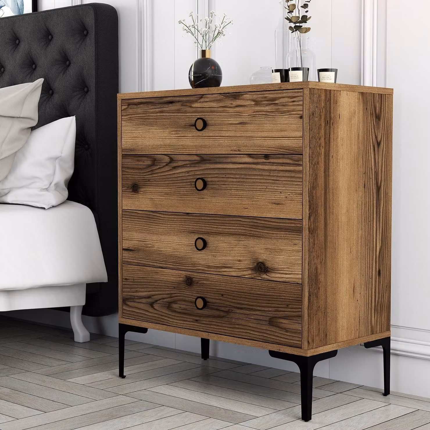 Skye Decor, Lizbon 539 - Noce, cassettiera, noce, 100% pannelli truciolari rivestiti in melamina, 76 x 40 x 90,7 cm