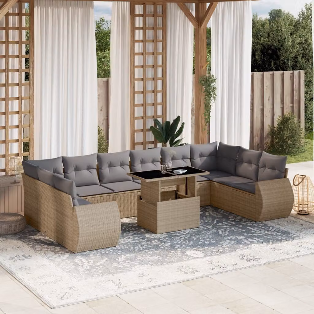 Maison Exclusive - Set Divani da Giardino 11 pz con Cuscini Beige in Polyrattan