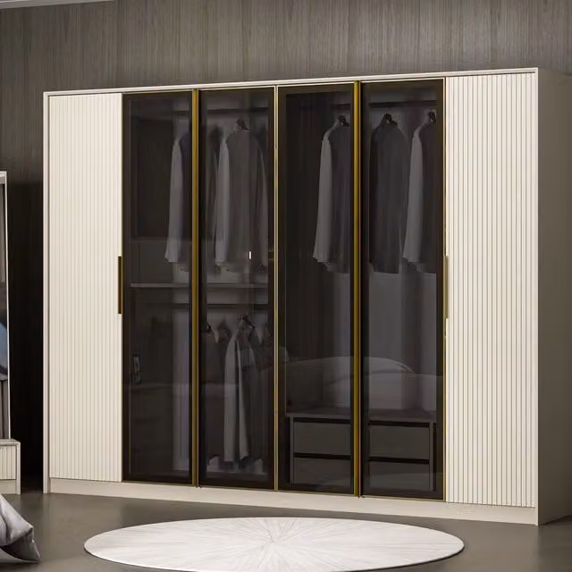 Armadio da camera da letto moderno DMORA con ante a battente, bianco e nero, L: 274 cm, H: 210 cm – 1