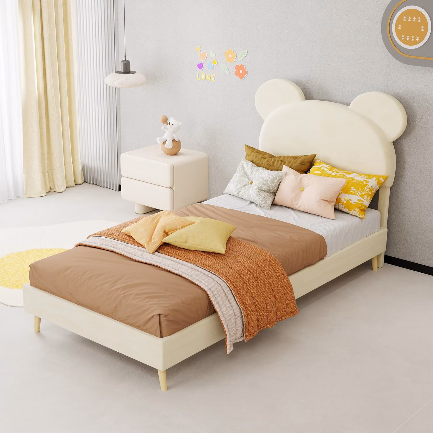 Letto imbottito 140x200 cm con funzione di ricarica USB, illuminazione LED e 4 cassetti, struttura in tessuto di lino con rete a doghe in legno, ideale per la camera da letto