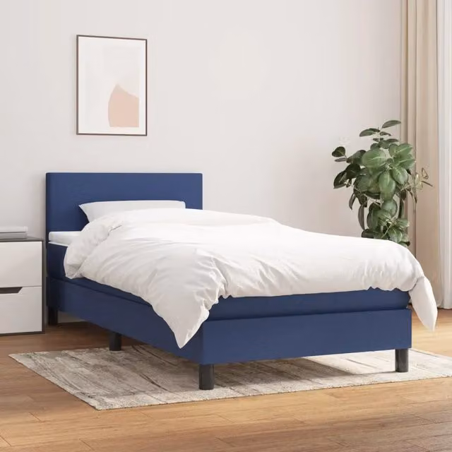 Giroletto a Molle con Materasso-Struttura Letto Blu 100x200 cm in Tessuto 302435