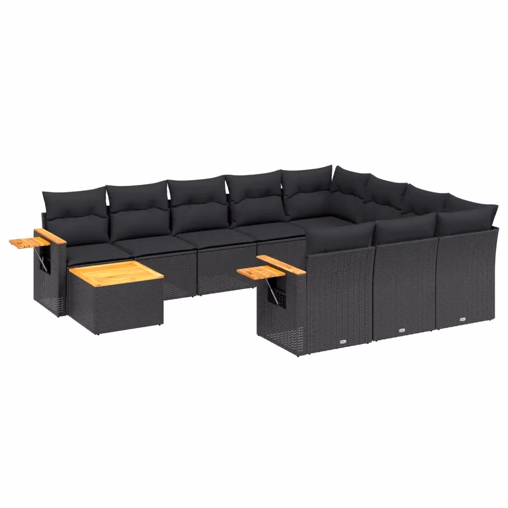 Set da giardino moderno vidaXL composto da 11 pezzi in polyrattan nero con cuscini inclusi e tavolino da caffè – 2