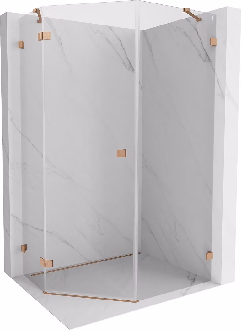 Mexen Lunar cabina doccia pentagonale battente sinistra 80 x 100 cm, trasparente, rame spazzolato - 831-080L-100P-65-00-L