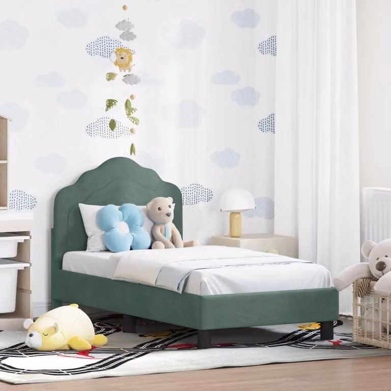 vidaXL Struttura letto per bambini con testata in velluto verde, L 140 x P 70 x H 79 cm