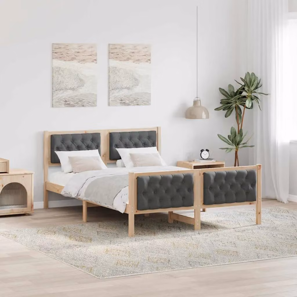 Struttura del letto vidaXL in pino massello, Grigio e Marrone, L/P/H: 140 x 200 cm – 1