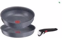 Set di 3 padelle con manico amovibile Lagostina Ingenio Mineralis in alluminio antiaderente grigio, compatibili con induzione e gas, Ø 24 e 28 cm – 1