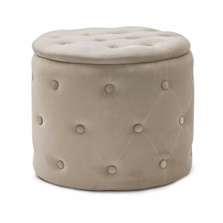 Vestiamo Casa Pouf Contenitore Apribile Cilindrico Beige H 40,5 cm x Diametro 48,5 cm