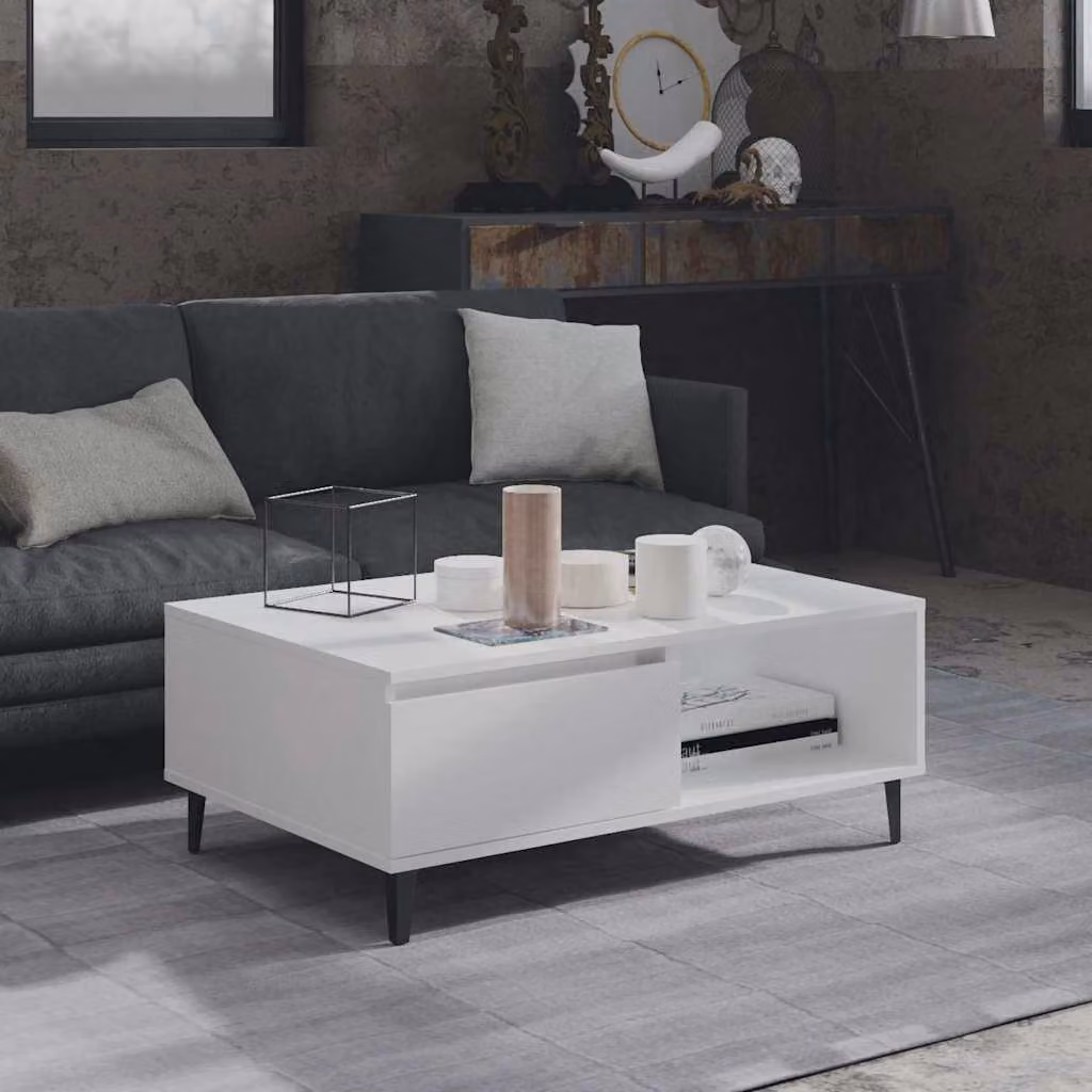 vidaXL Tavolino da Salotto Moderno Bianco in Legno e Metallo L: 90 cm, P: 60 cm, H: 35 cm