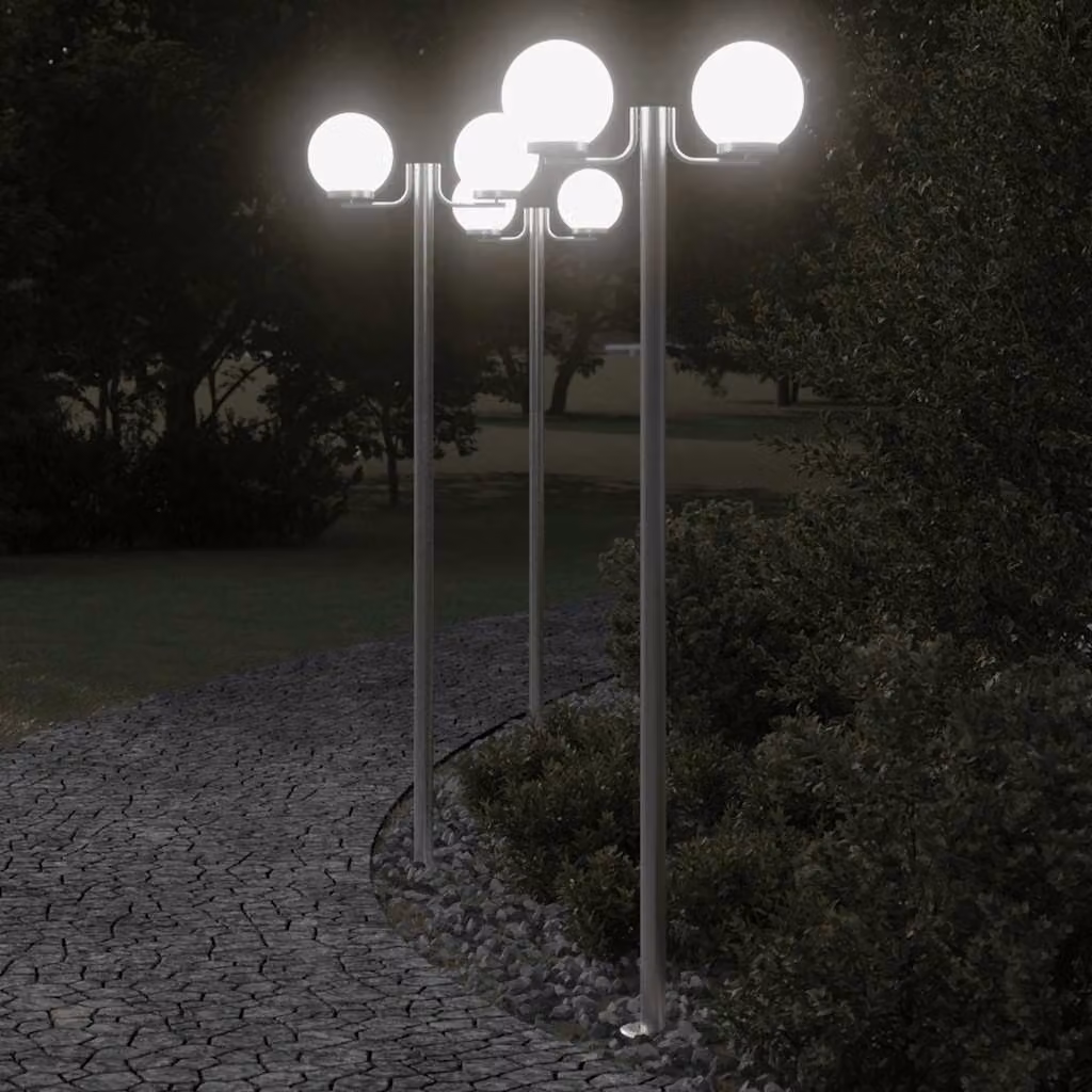 Set di 3 lampade da terra per esterni vidaXL in acciaio inox color argento, Altezza: 215 cm