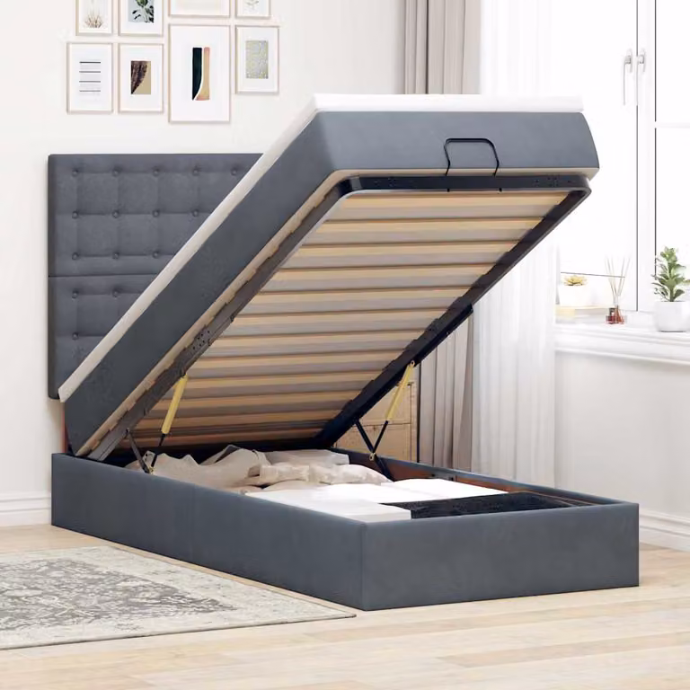 vidaXL Struttura Letto con Materasso e Contenitore a Sollevamento in Velluto, L: 90 cm, P: 190 cm, H: 128 cm