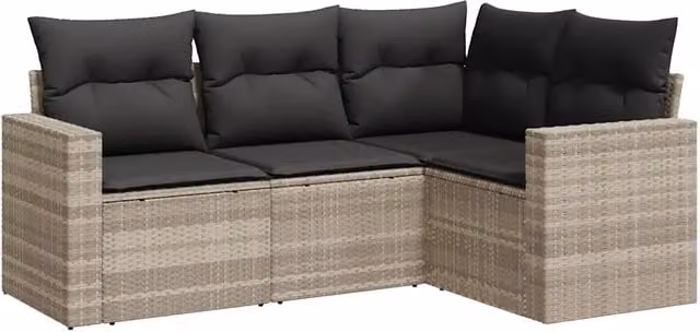 Set Divano da Giardino 4pz | Set Salotto da Giardino con Cuscini Grigio Chiaro Polyrattan