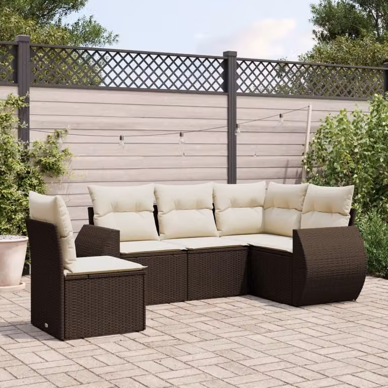 Maison Exclusive - Set Divano da Giardino 5 pz con Cuscini Marrone in Polyrattan