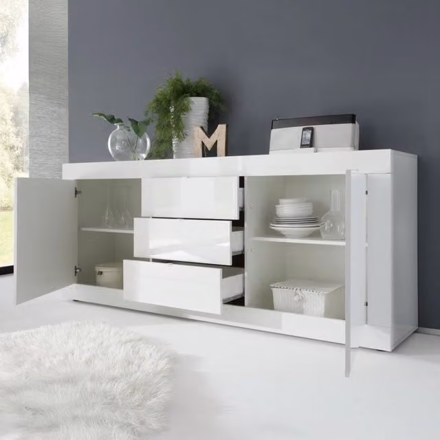 Madia Pasubio DMORA Credenza con 2 Ripiani Bianco Lucido L: 210 cm, P: 42 cm, H: 85.8 cm – 1