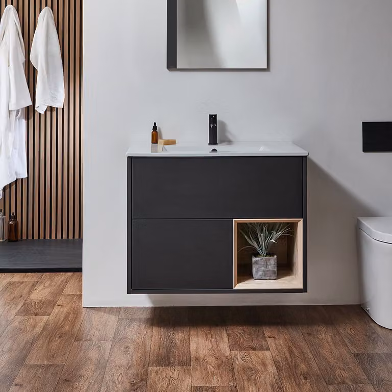 Mobile Bagno Sospeso Rovere Scuro 800mm Con Lavabo Integrato - Effetto Wengè Scuro