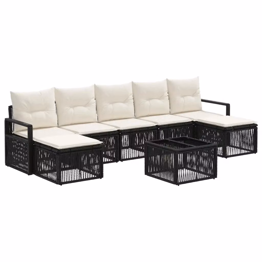 Set da giardino moderno vidaXL composto da 8 pezzi in rattan nero con struttura in acciaio e cuscini inclusi – 2