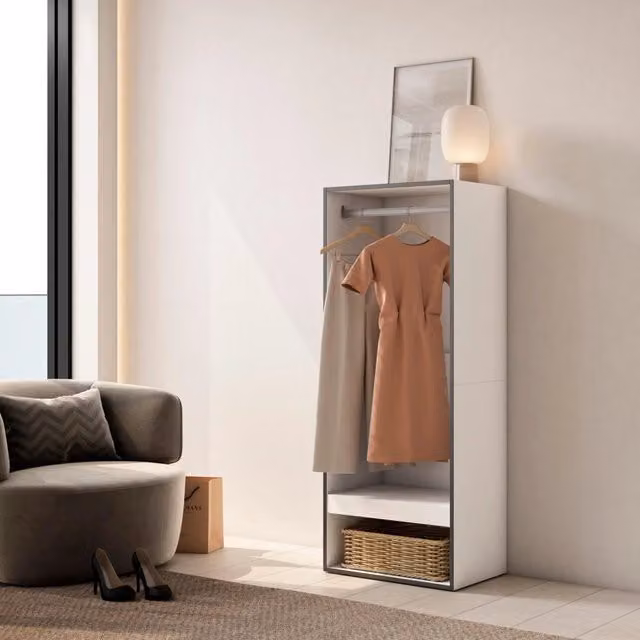 Armadio Aperto Moderno SKRAUT HOME per Camera da Letto con Ripiani e Appendiabiti, Bianco e Nero, L: 60 cm, P: 35 cm, H: 145 cm