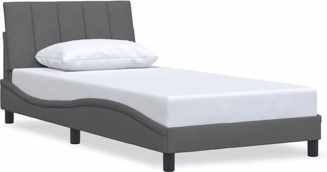 Letto singolo Hanko Grigio Scuro con struttura imbottita in tessuto e doghe in legno L/P: 100 x 200 cm – 1