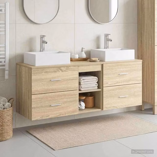 Set di Armadi da Bagno 3 pz Rovere Sonoma 129 x 41 x 79,5 cm 3405837