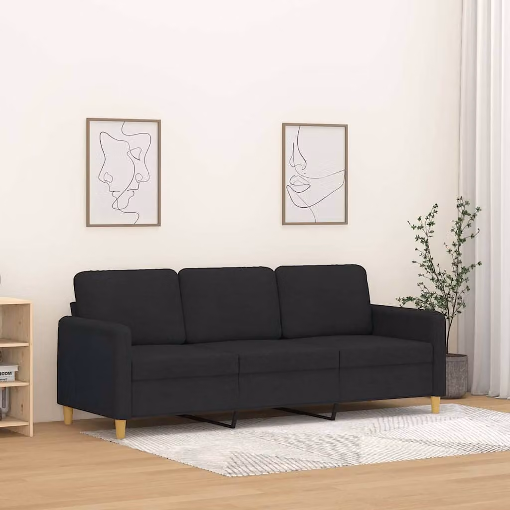 Divano a 3 posti moderno vidaXL in tessuto nero con struttura in metallo per il tuo soggiorno L: 198 cm, P: 80 cm, H: 77 cm