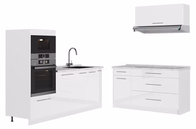 Cucina Vicco Fame-Line Bianco lucido/Bianco 340 cm senza piano di lavoro, Model 63944