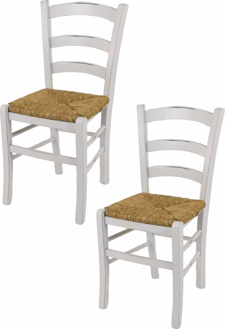 t m c s Tommychairs - Set di 2 sedie VENEZIA per cucina e sala da pranzo, struttura robusta in legno di faggio laccato in stile shabby chic, finitura artigianale anticata e seduta in paglia