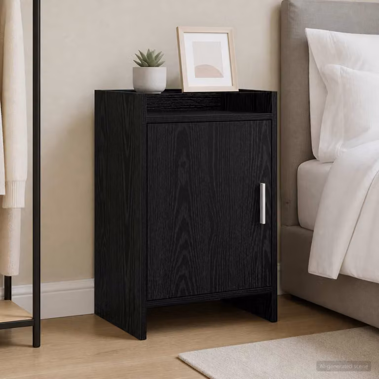 Comodino moderno vidaXL in legno e metallo nero opaco L 40 x P 30 x H 60 cm