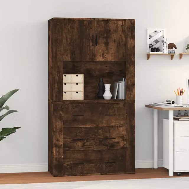 Credenza Buffet Armadio da Cucina Design Mania in Legno Rovere Fumo con Ante a Battente e Ripiani Interni, L: 80 cm, H: 70 cm, P: 33 cm
