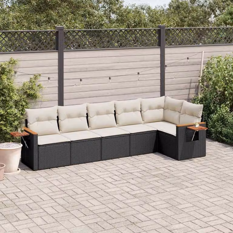 vidaXL Set Divano da Giardino a L 6 pz in Polyrattan Nero con Cuscini Imbottiti e Tavolino