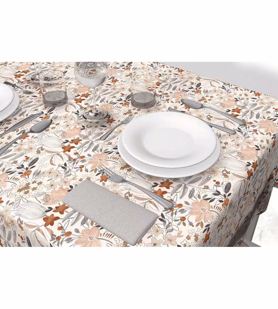Tovaglia antimacchia floreale 140x200 cm caramello