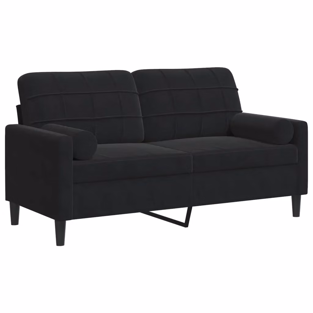 vidaXL Divano a 2 Posti Moderno in Velluto Nero con Cuscini e Coperture Rimovibili – 2