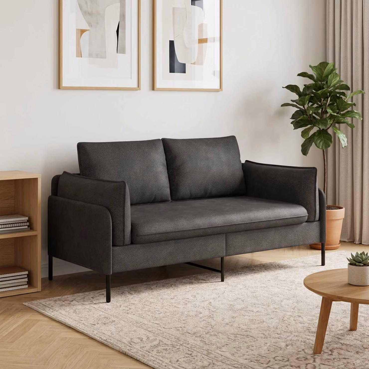 vidaXL Divano a 2 Posti Moderno in Similpelle Nero L: 188 cm, P: 81 cm, H: 89 cm