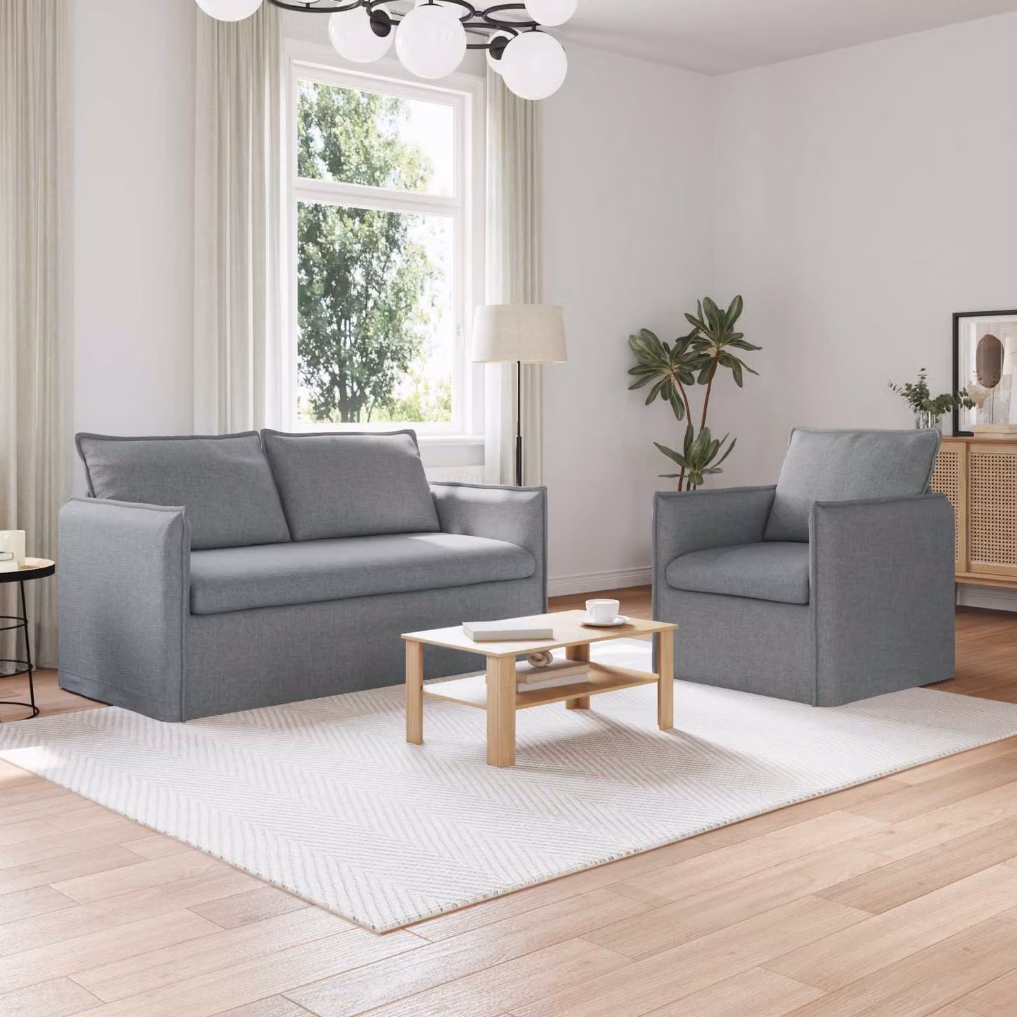 Set di 2 divani vidaXL moderni in tessuto grigio con struttura in metallo L/P/H: 196 x 82 x 85 cm – 1