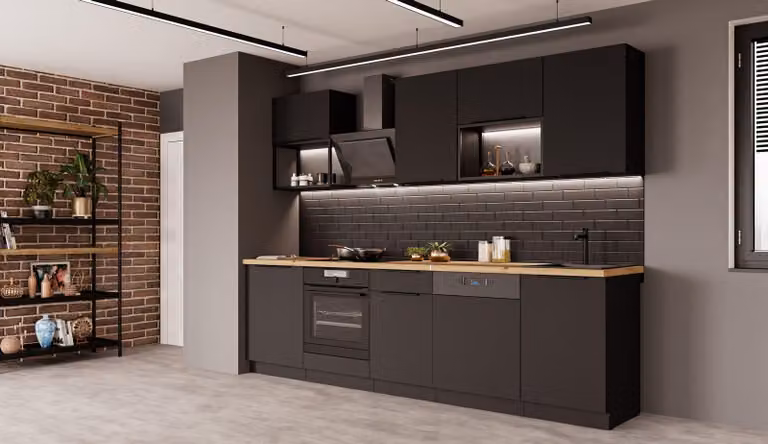 Cucina SIENA BASIC LOFT 280 cm Cucina componibile Cucina a vista Cucina componibile Nero opaco