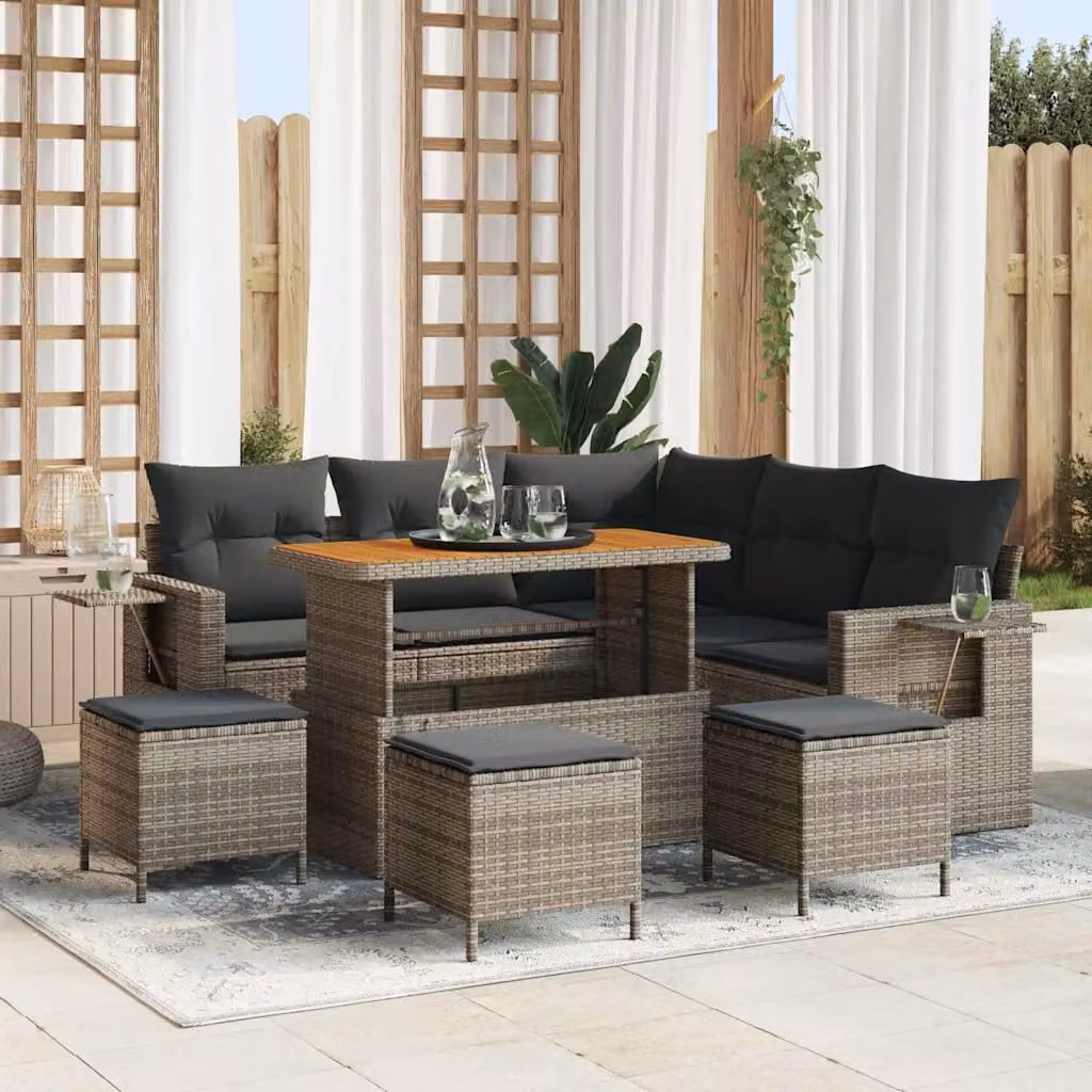 Set Divano da Giardino vidaXL 10 Pezzi con Cuscini Grigio con Struttura in Metallo e Design a L – 1