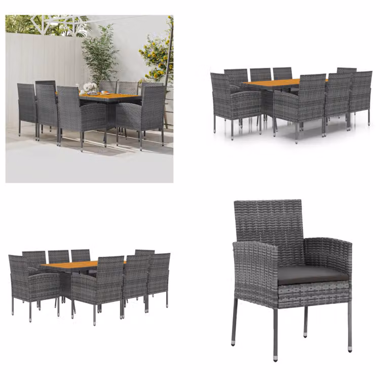 vidaXL Set da pranzo da giardino 9 pezzi in rattan grigio - Set da pranzo da giardino - Set da pranzo da terrazza - Set da pranzo da esterno