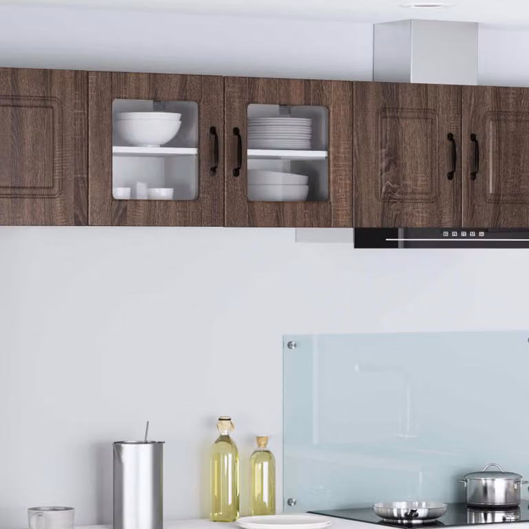 Mobile a parete vidaXL PORTO in legno rovere marrone con ante in vetro e ripiani interni per cucina, L 40 cm x P 31 cm x H 40 cm
