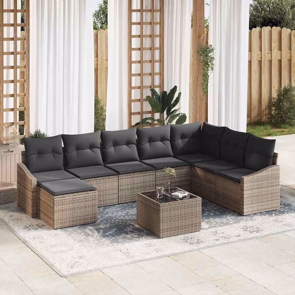 Maison Exclusive - Set da giardino composto da 8 pezzi, divano in rattan sintetico color grigio chiaro