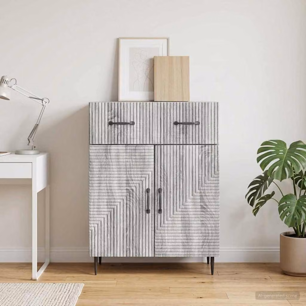 Credenza moderna vidaXL in legno ingegnerizzato e metallo, colore Grigio, L 66 cm x P 34,5 cm x H 89,5 cm