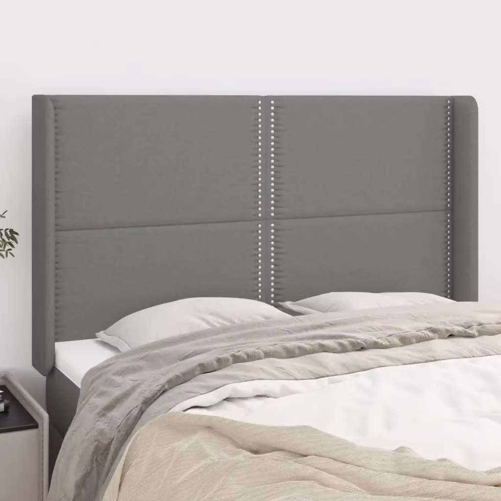 Testiera con design ad orecchio in tessuto grigio scuro L: 147 cm, P: 16 cm, H: 118-128 cm – 2